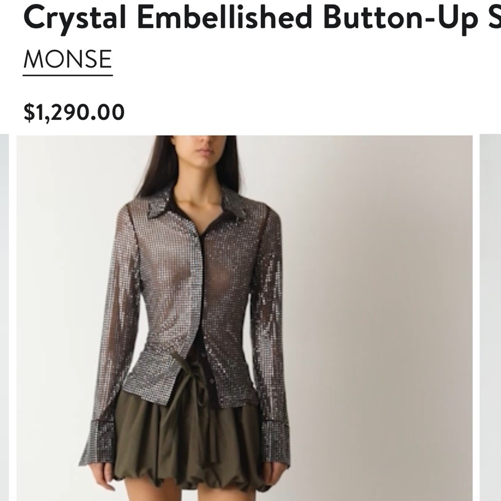 Monse Crystal Embellished Button-Up Shirt in Teak/ Silver New with Tags! - Picture 5 of 12